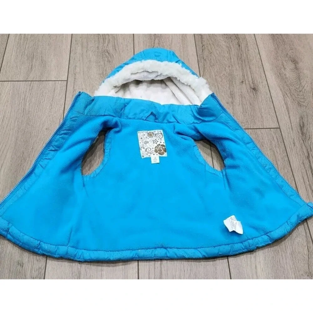 Sleeveless Puffer Vest Coat Detachable Hood  Size 18‎ Months Blue & Sparkles